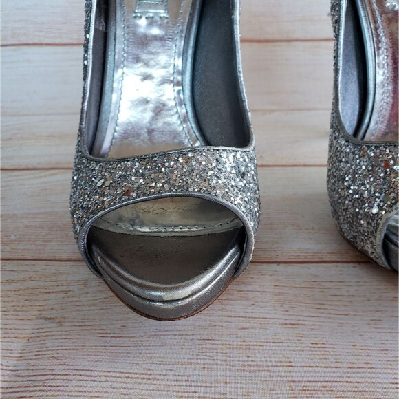 Miu Miu Glitter Peep Toe Stiletto Pumps - Picture 14 of 14